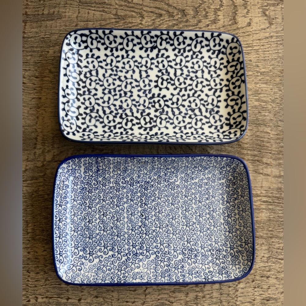 Set Of 2 Pier 1 Blue swirl rectangular dish Bowl 8x5x1” Catch All Decor Storage